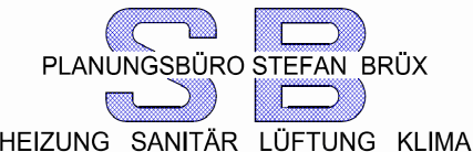 Logo eines Planungsbüros in Blau und Schwarz mit Text zu Heizung und Klimatechnik